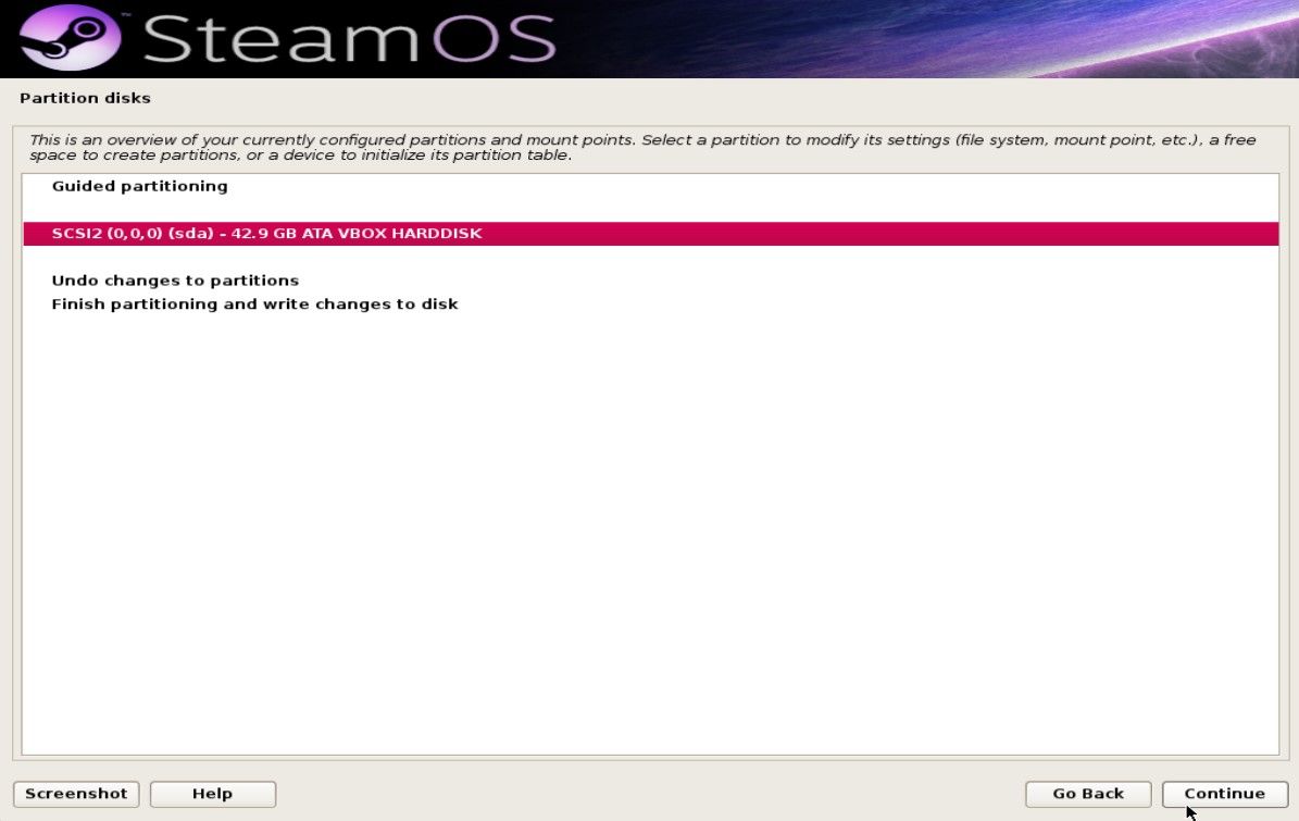 editing the partitions in the steamos installer partition disks menu