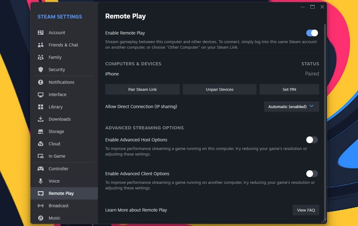 Enabling Remote Play in Steam desktop app