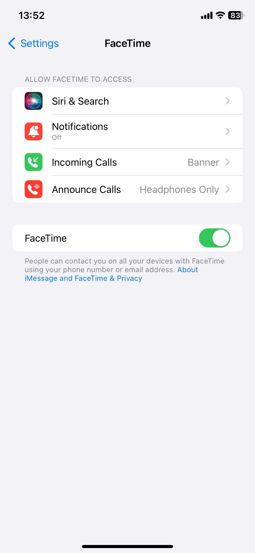 FaceTime enabled in iOS