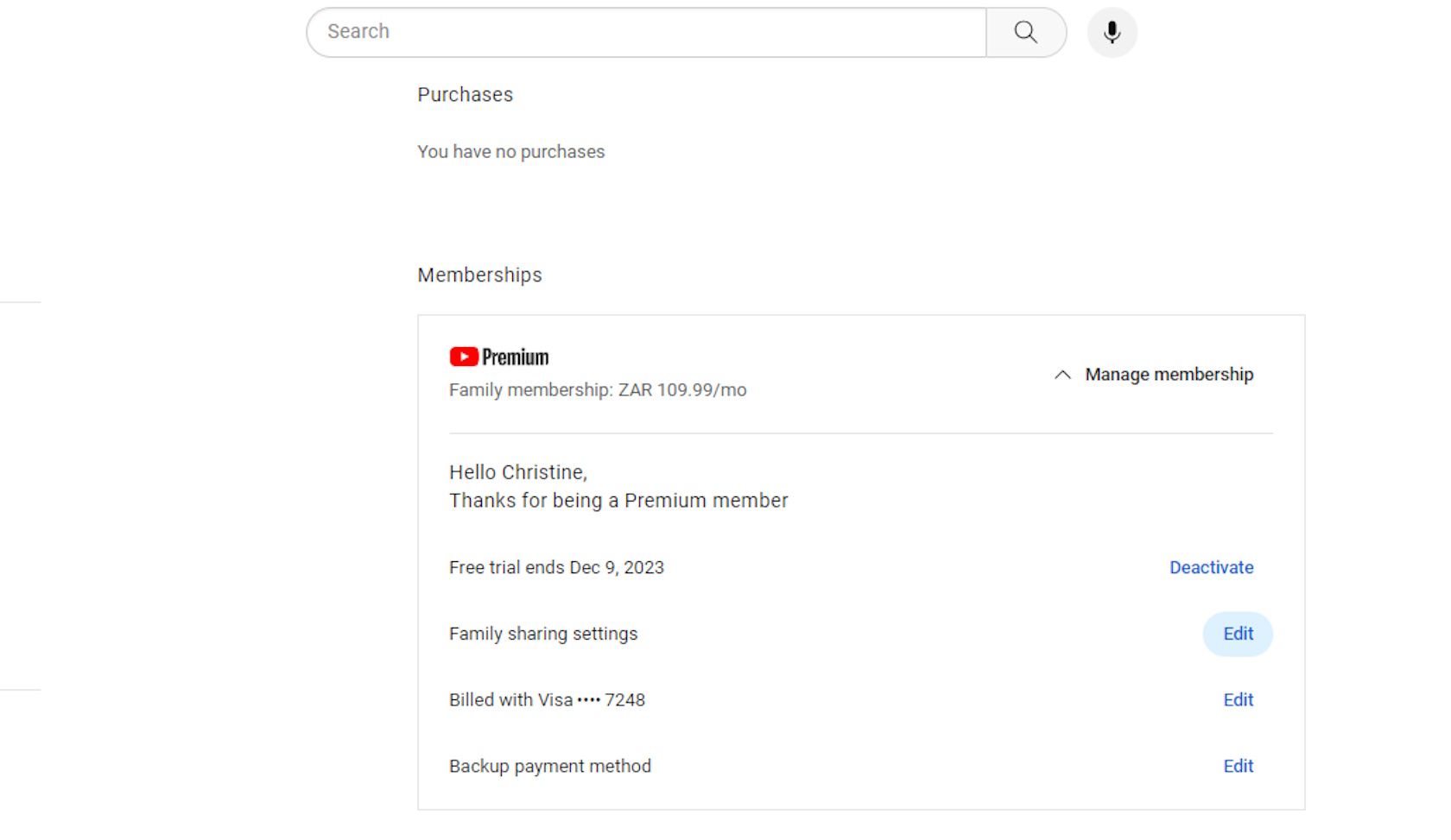 Configuración para compartir de la membresía familiar de YouTube Premium