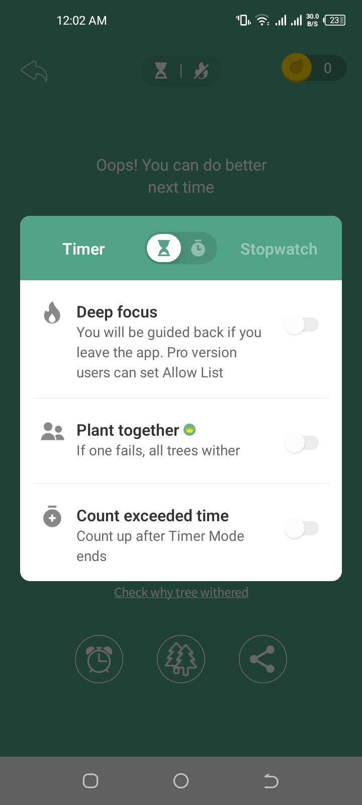 A screenshot of Forest app showing timer settings 