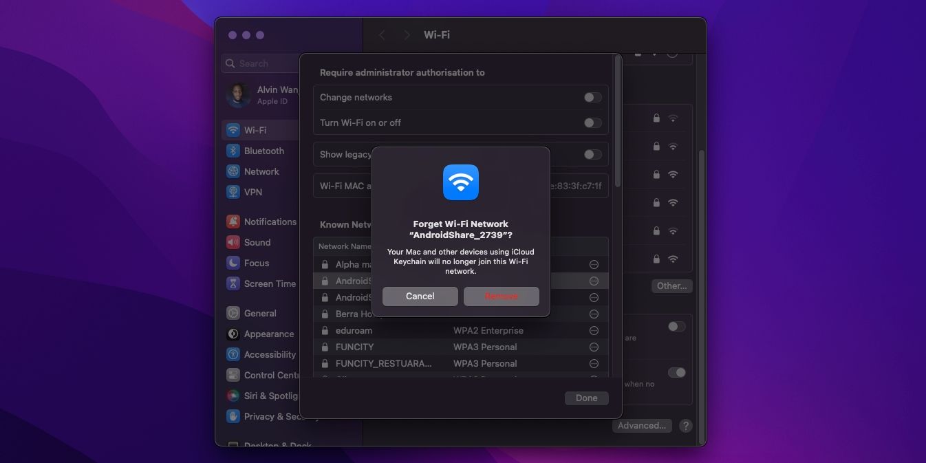 Vergessen Sie das Popup-Fenster zur Bestätigung des Wi-Fi-Netzwerks in macOS