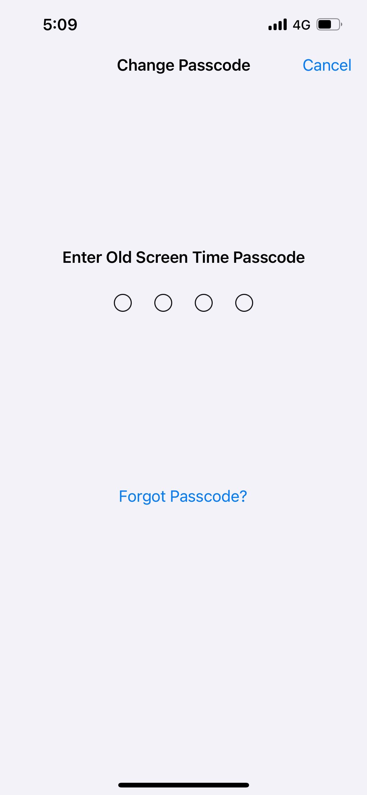 forgot passcode page in iphone screen time 