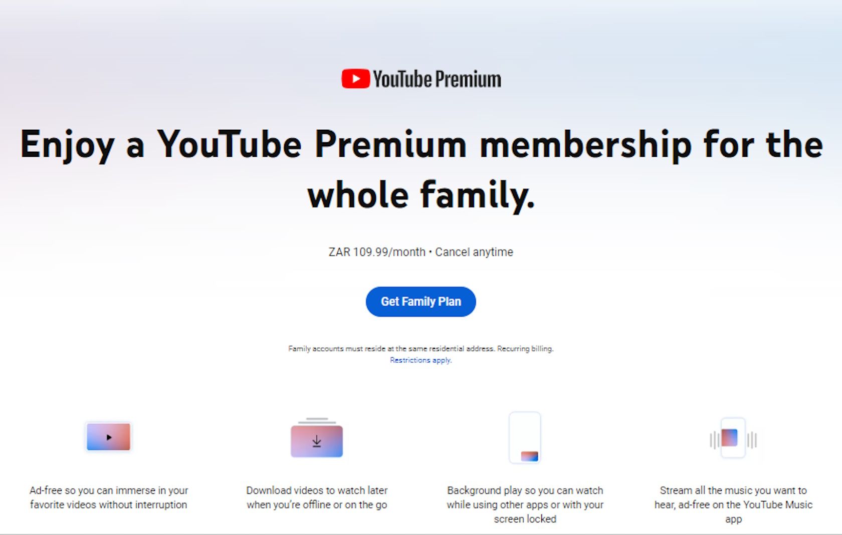 membresía premium de youtubw obtenga un plan familiar