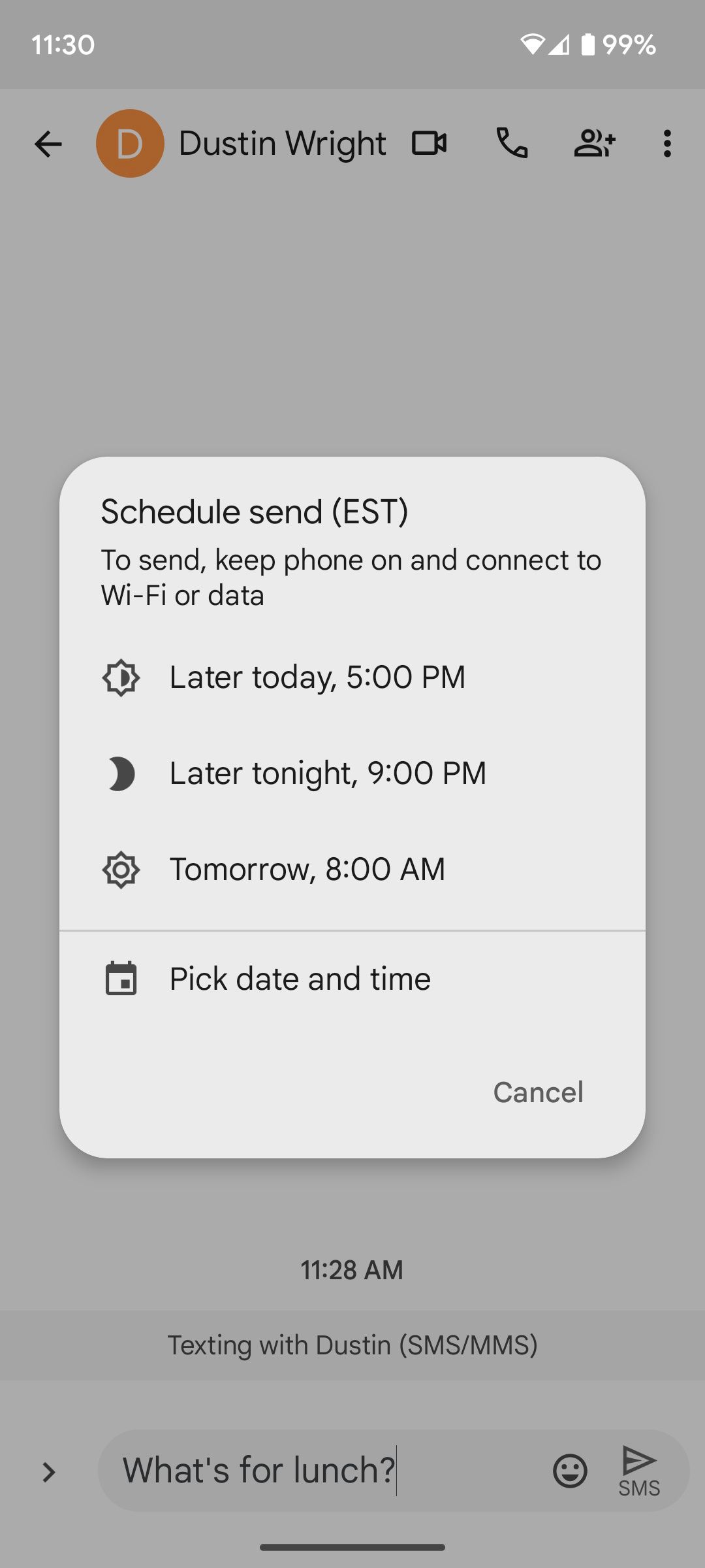 Scheduling a message in Google Messages