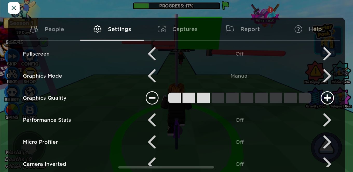 The Graphics Quality option in the Roblox game settings.