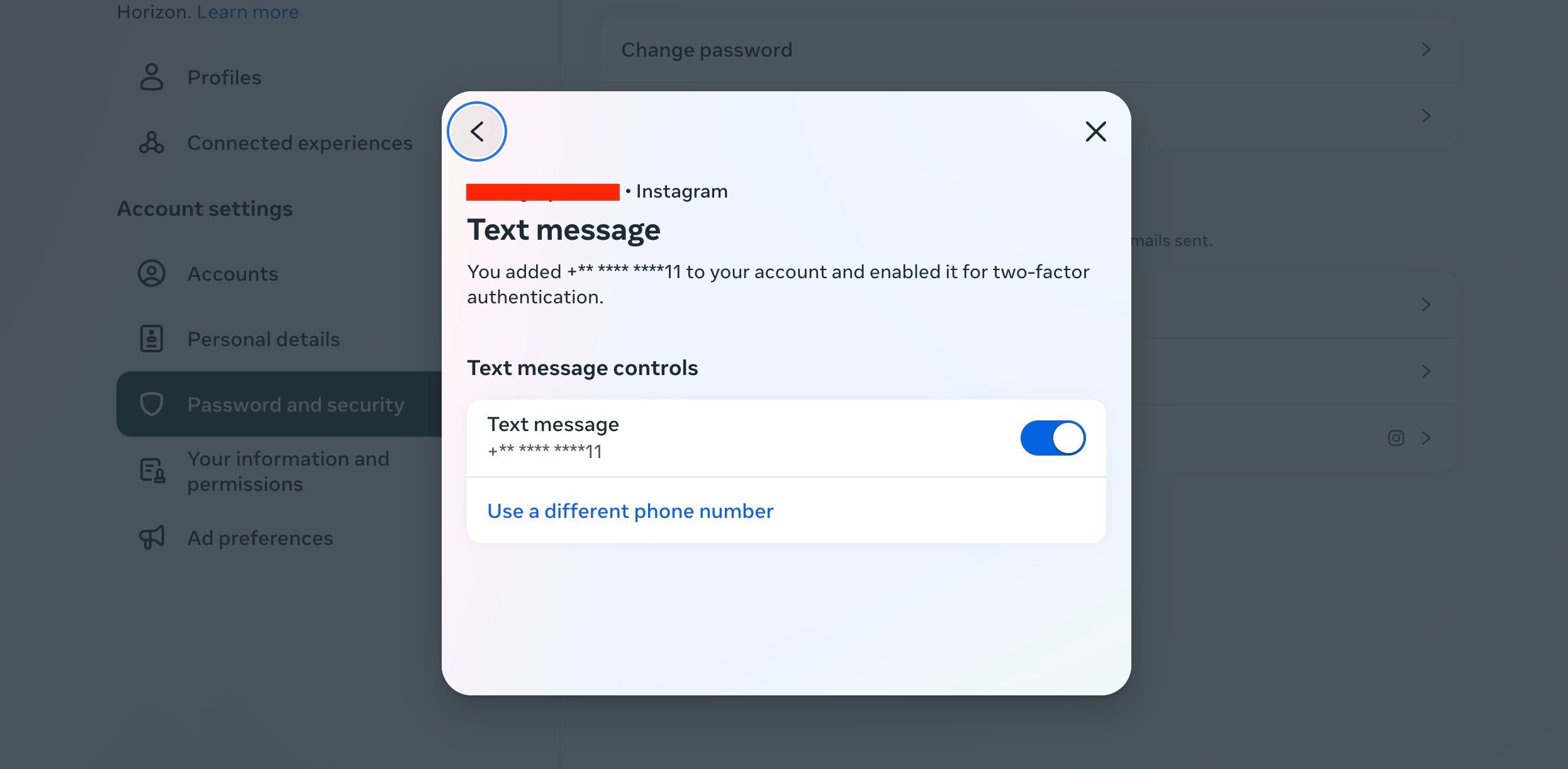 configuration de l'authentification à 2 facteurs via sms sur instagram