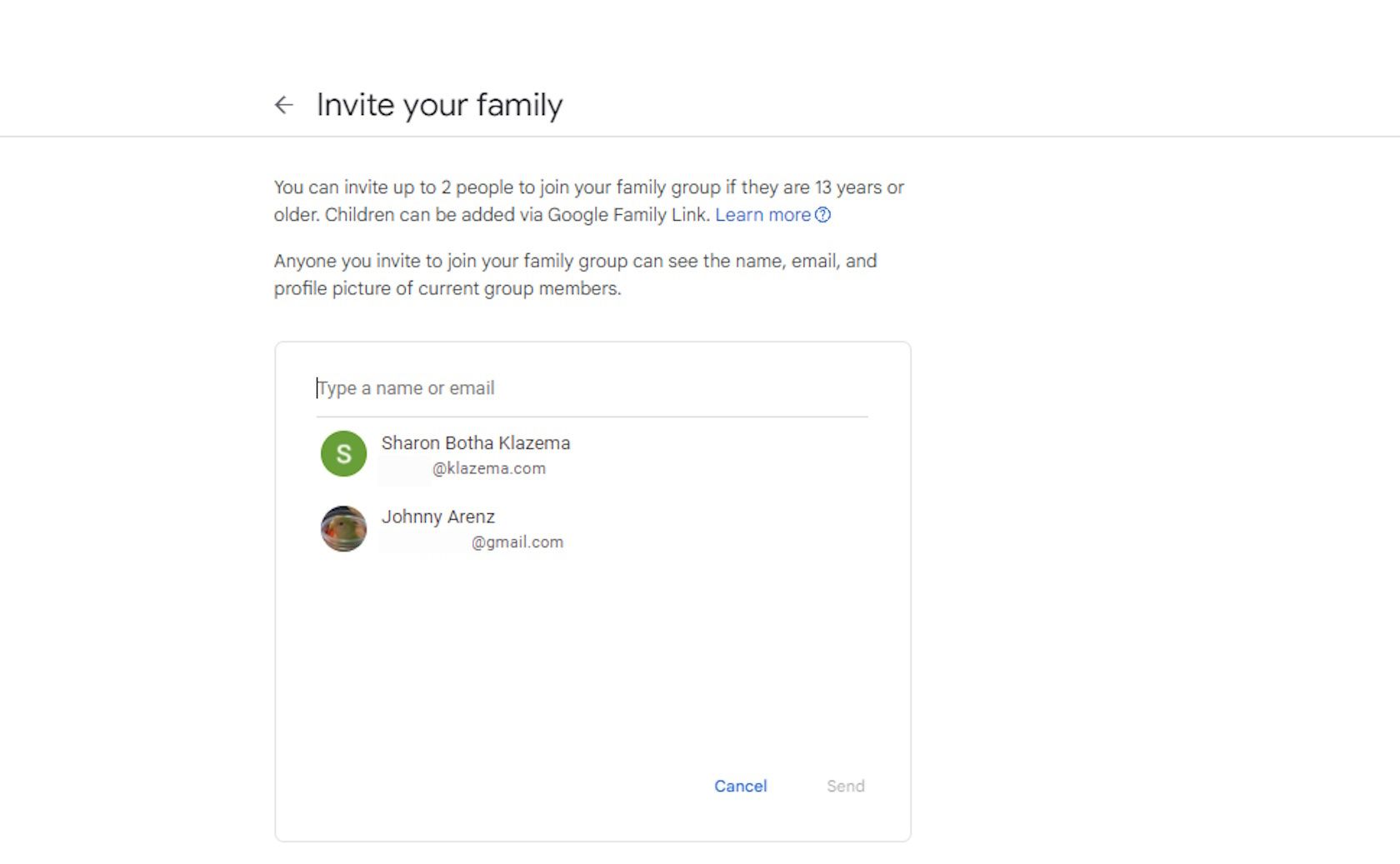YouTube プレミアム ファミリー プランの家族画面への招待