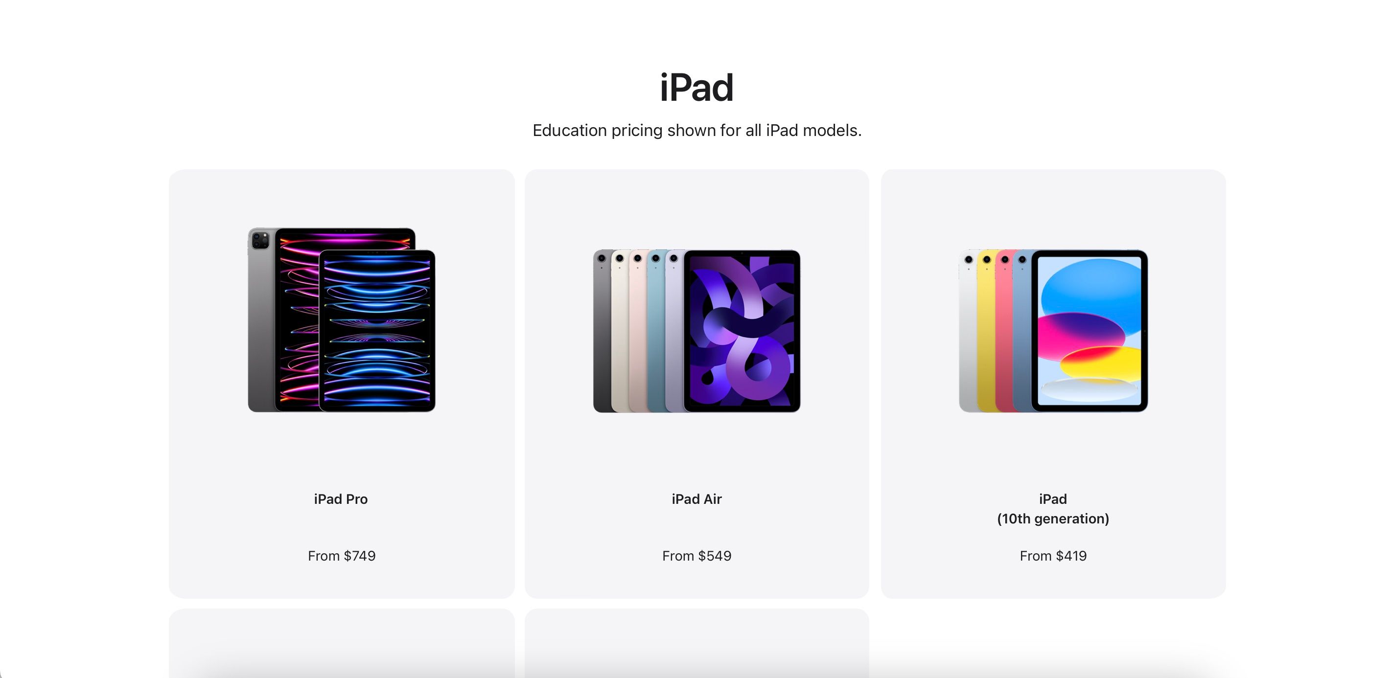 The Student Discount Prices for Different iPads