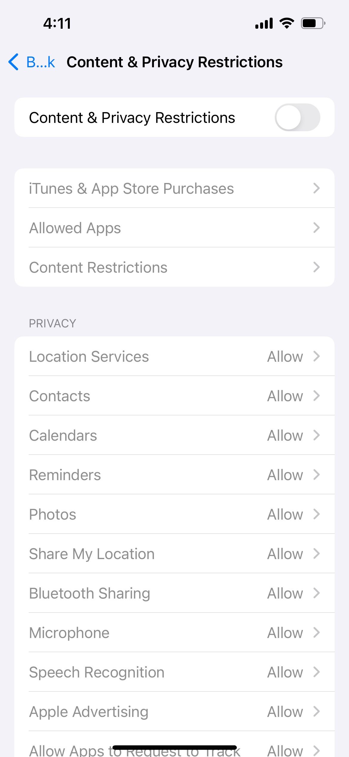 iphone content and privacy restriction settings