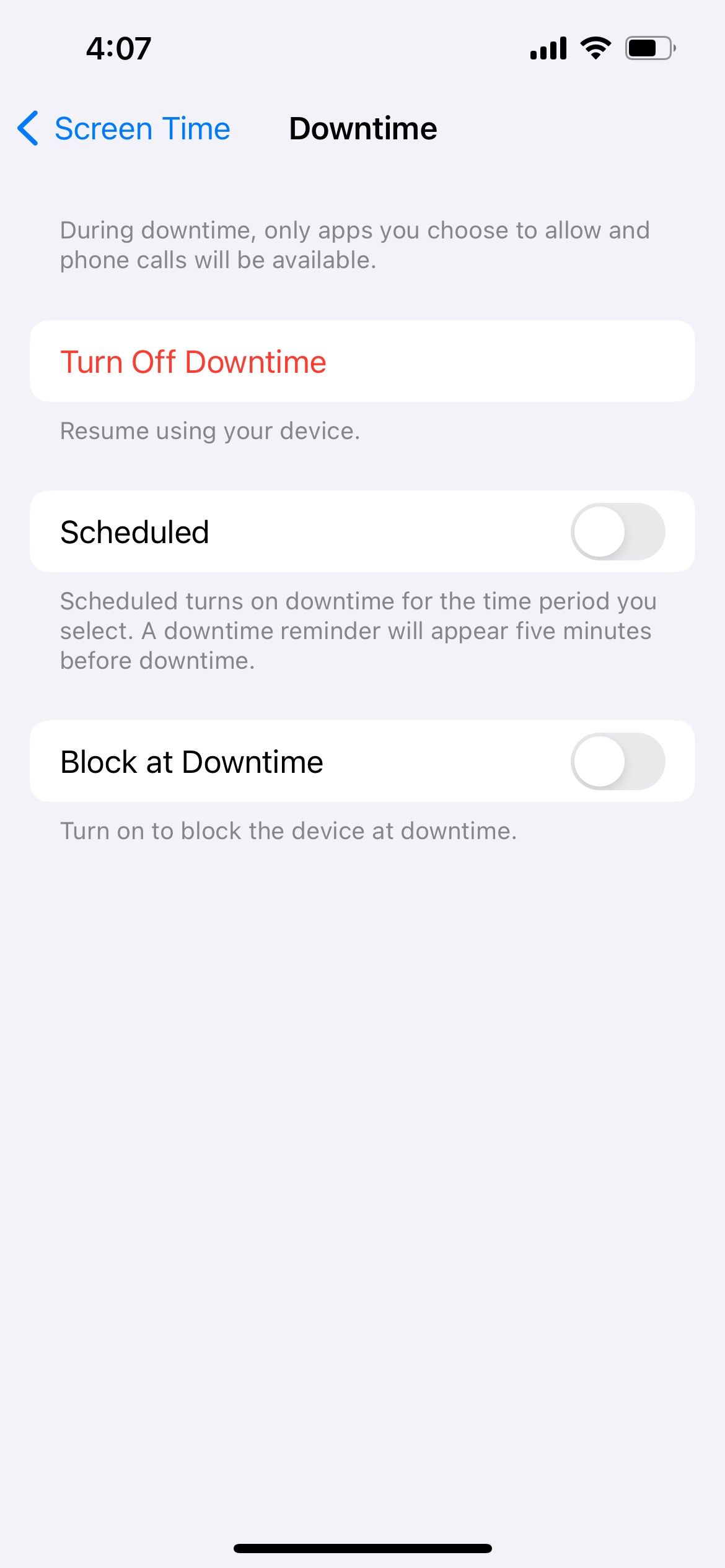 iphone downtime settings