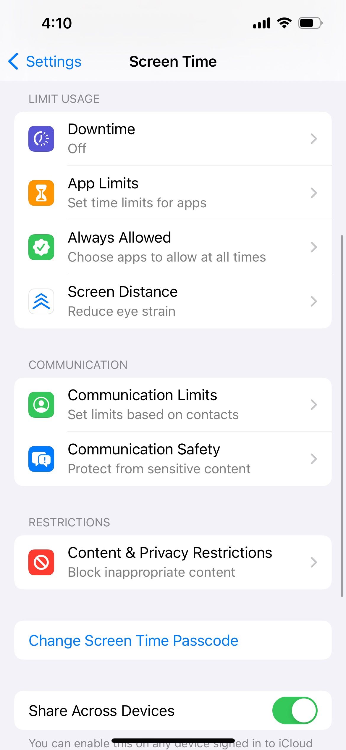 iphone limit usage settings