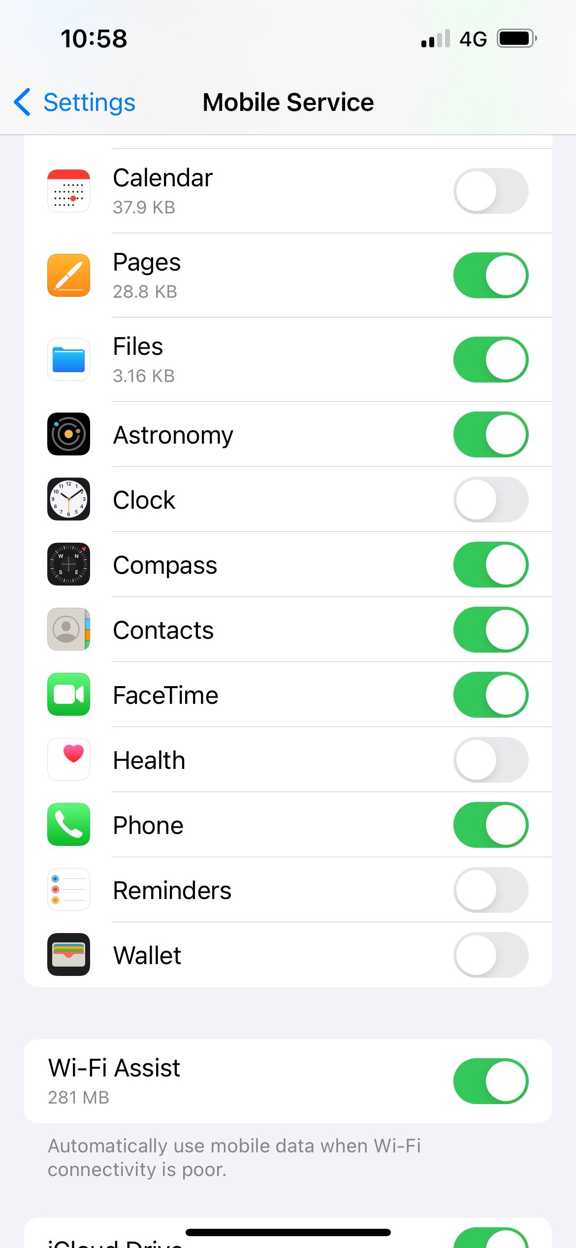 iphone mobile service settings for apps