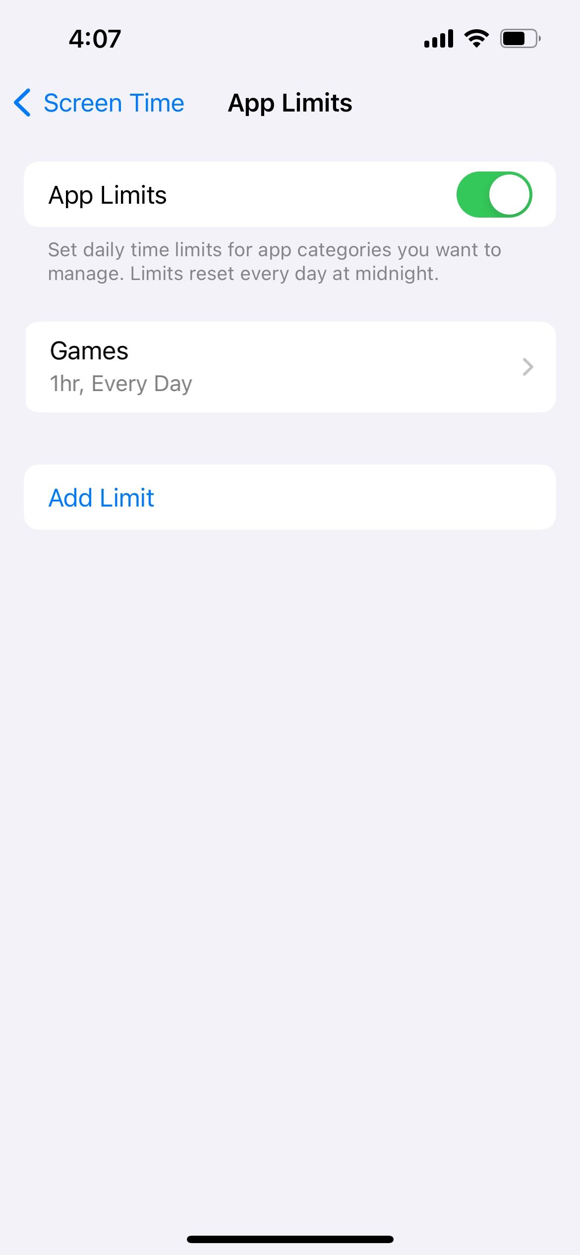 iphone screen time app limit settings