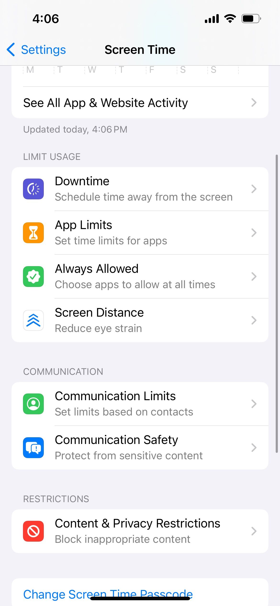 iphone screen time settings categories
