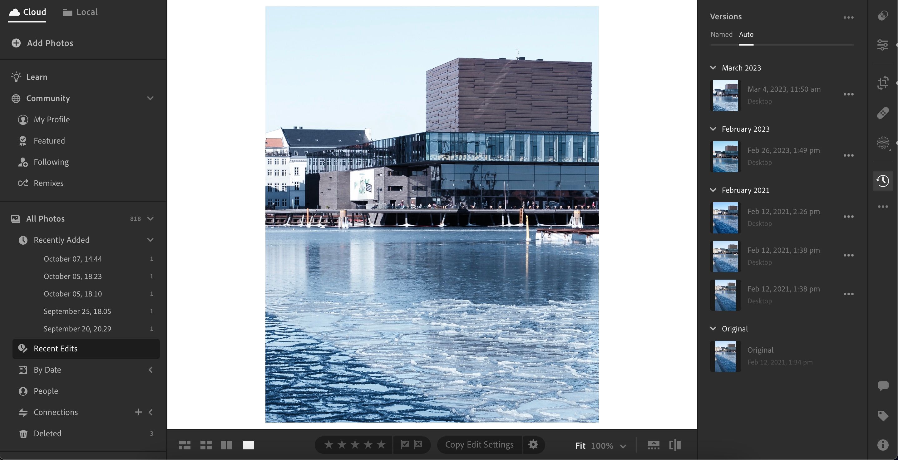 The Auto Versions Section in Adobe Lightroom