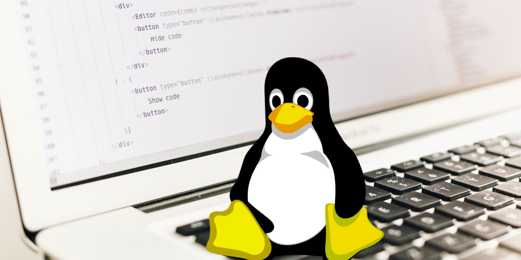 Экран ноутбука с логотипом Linux в виде пингвина