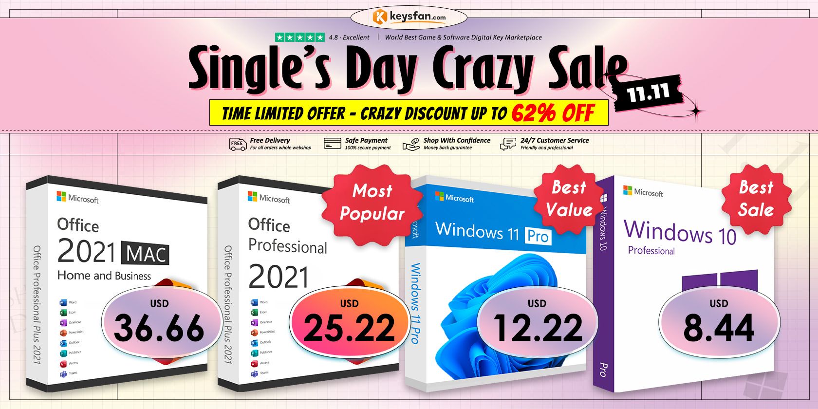 Promotional Image Showcasing the Prices Available with Keysfan s Singles Day Crazy Sale