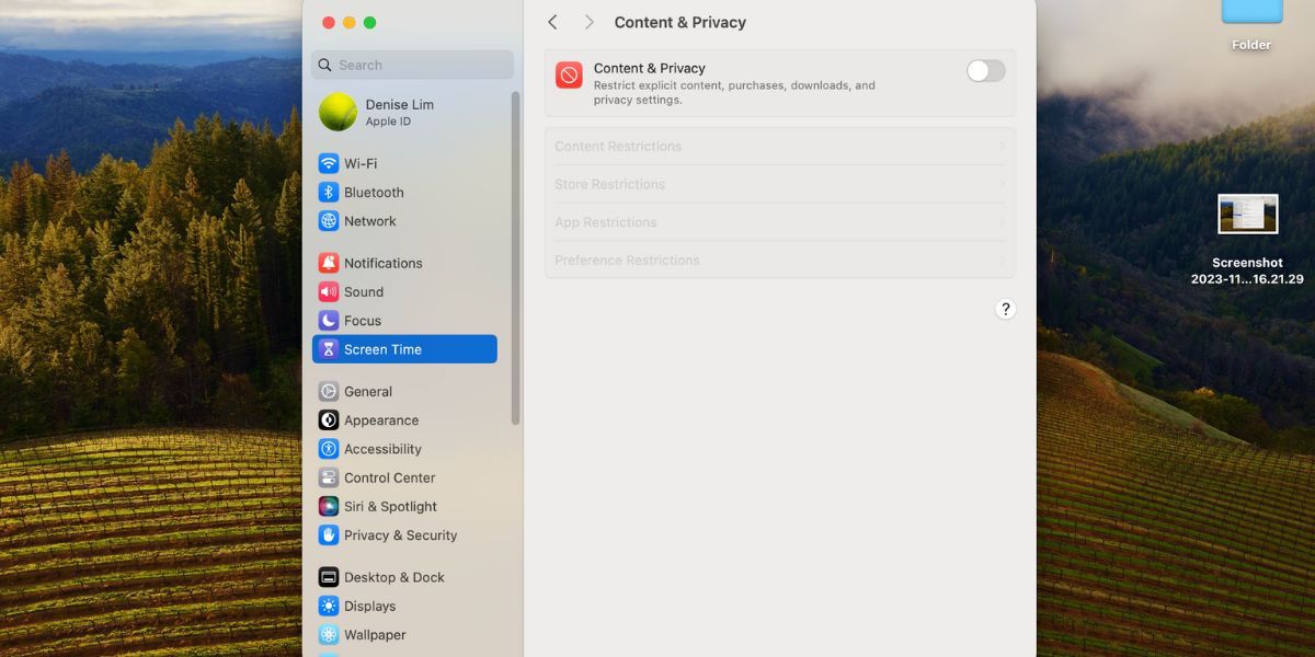content and privacy settings on mac