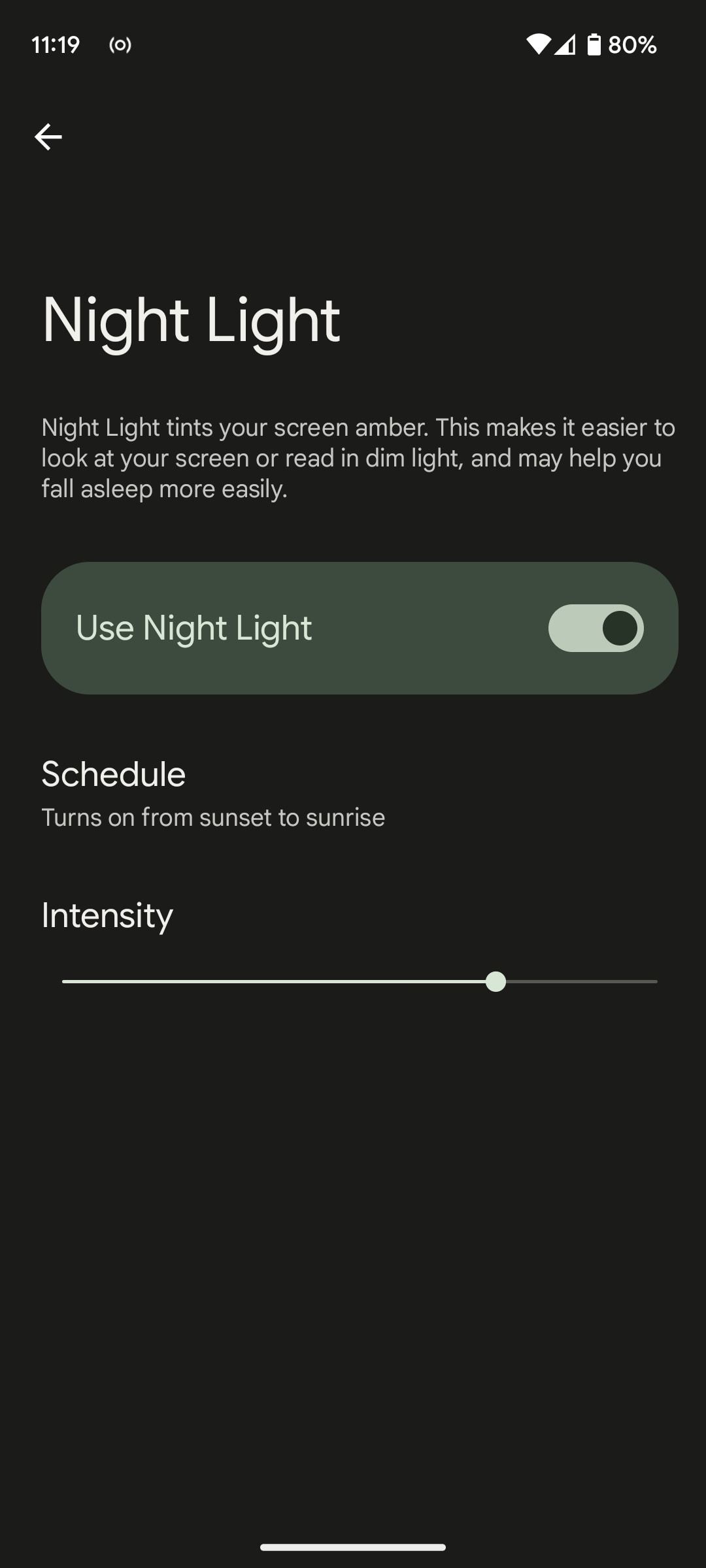 night light options and toggle in android