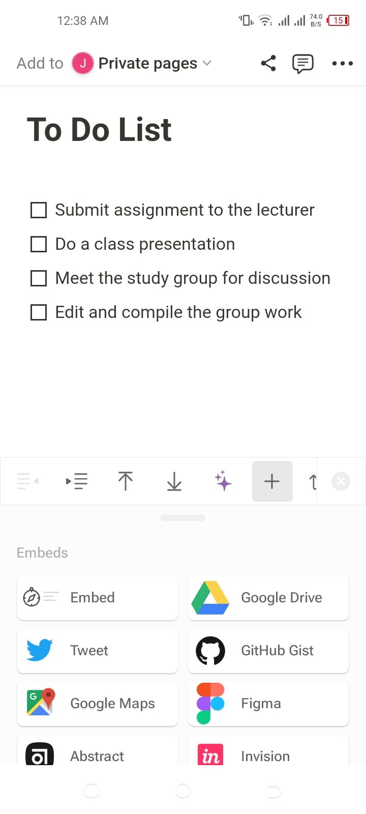 A screenshot of Notion app with to-do list notes 