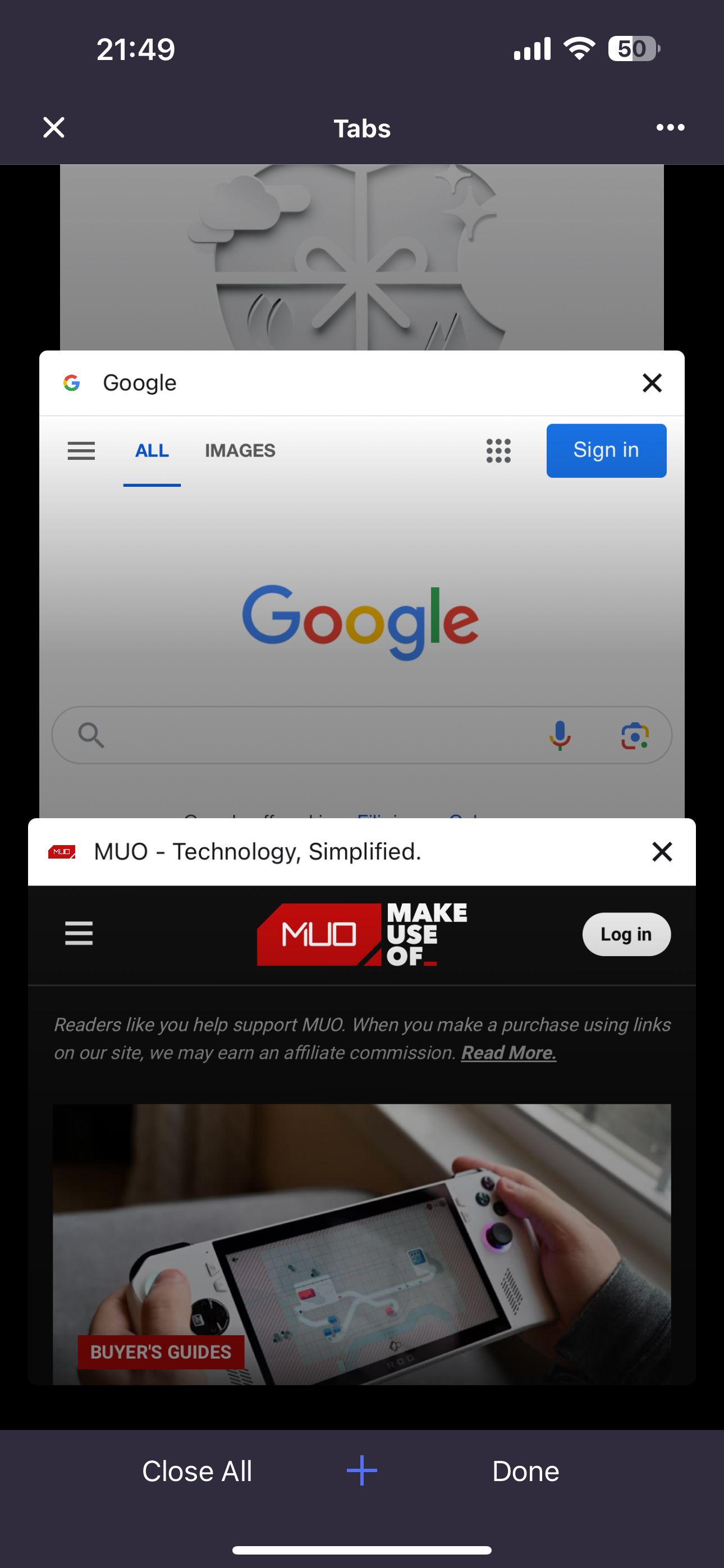 Tabs in Opera browser