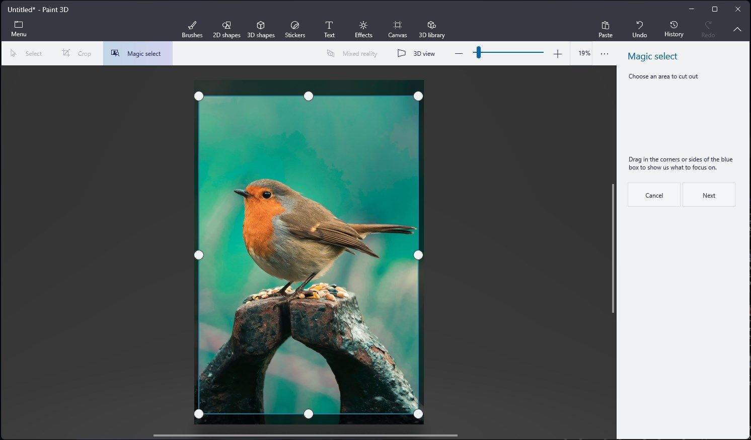Paint 3D App With the Magic Select Cutout Selection In Windows 11