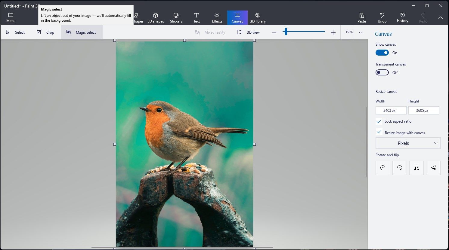 Paint 3D App With the Magic Select Option Selected In Windows 11