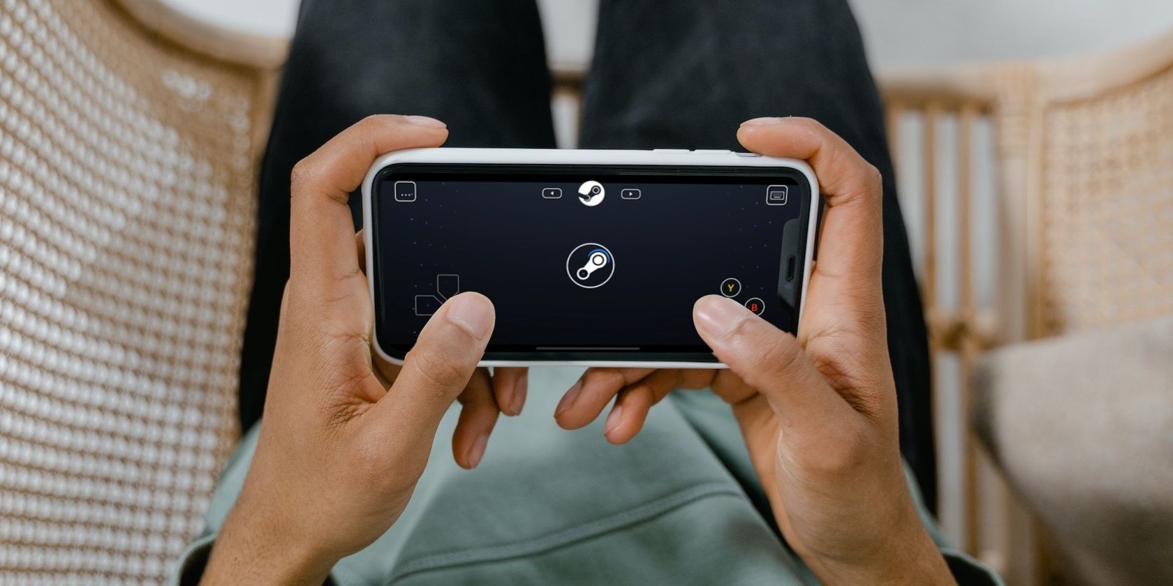 person using Steam Link on an iPhone