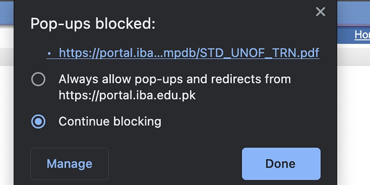 pop-up blocker activated on Chrome