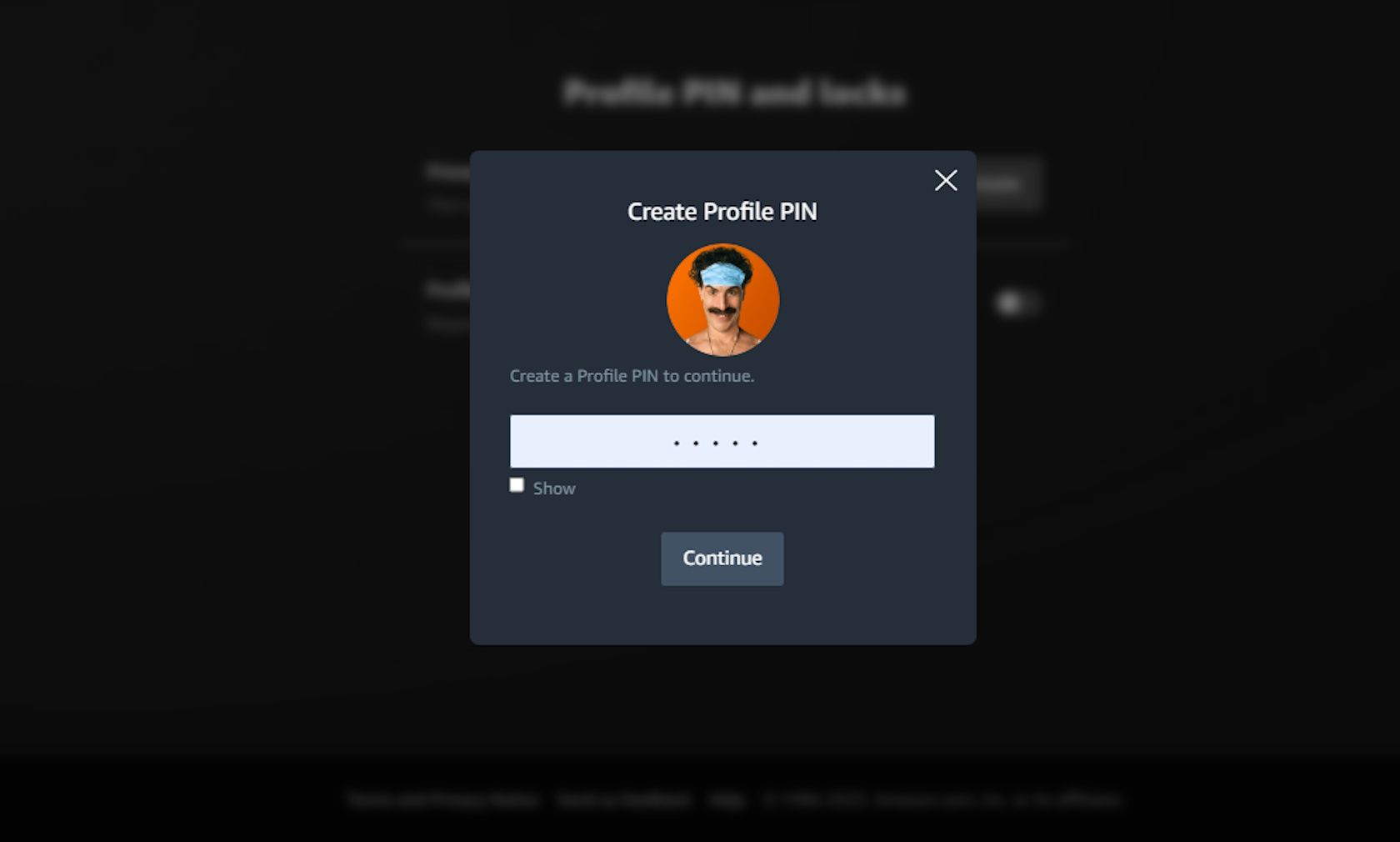 amazon prime video web browser create profile pin