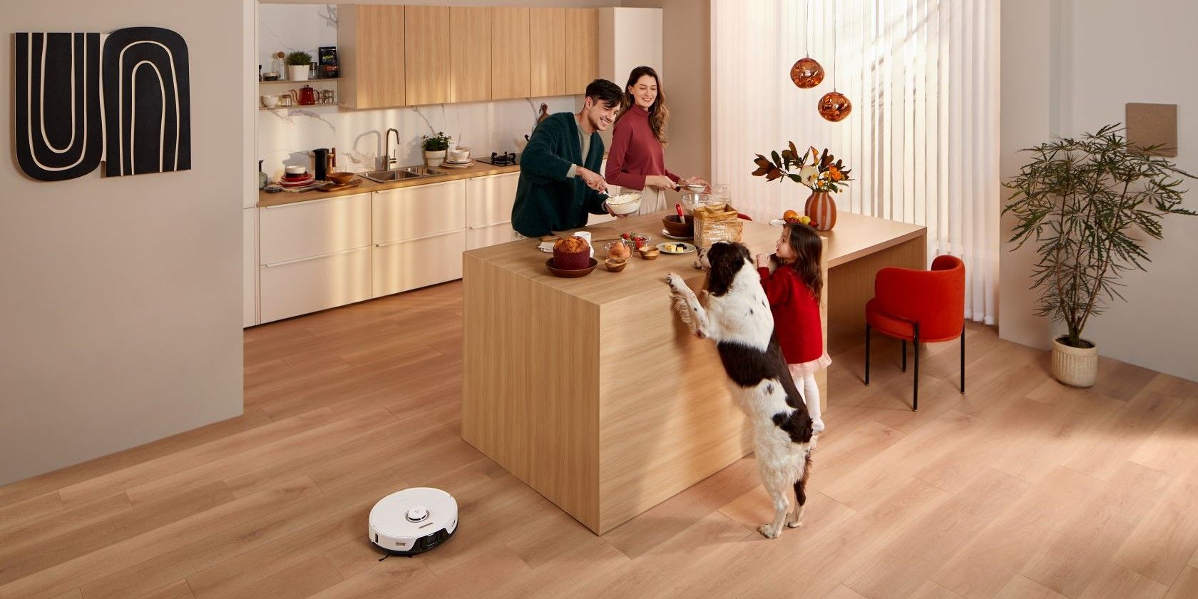A Family in Their Kitchen With Roborock S8 Pro Ultra Vacuum