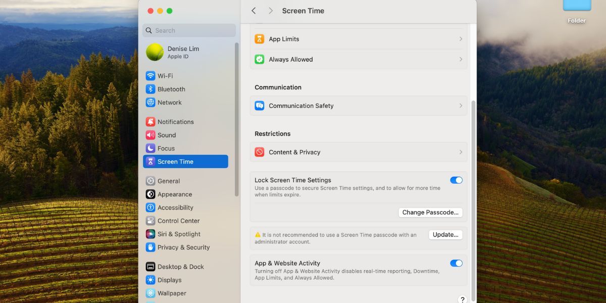 screen time settings on mac