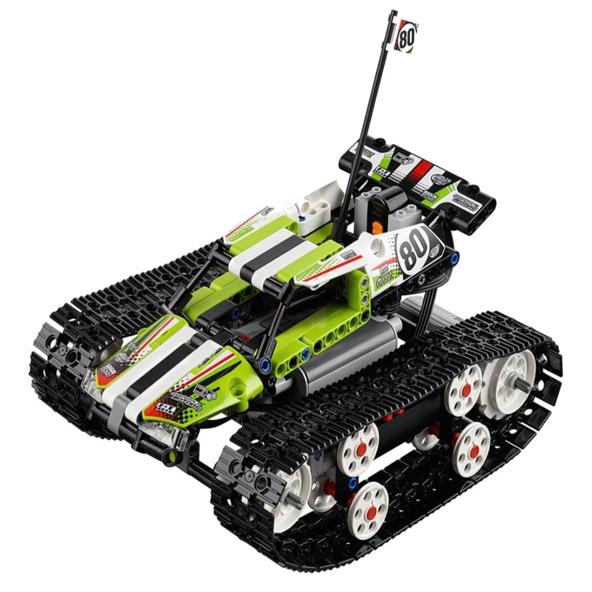 A fully built LEGO Technic RC Tracked Racer