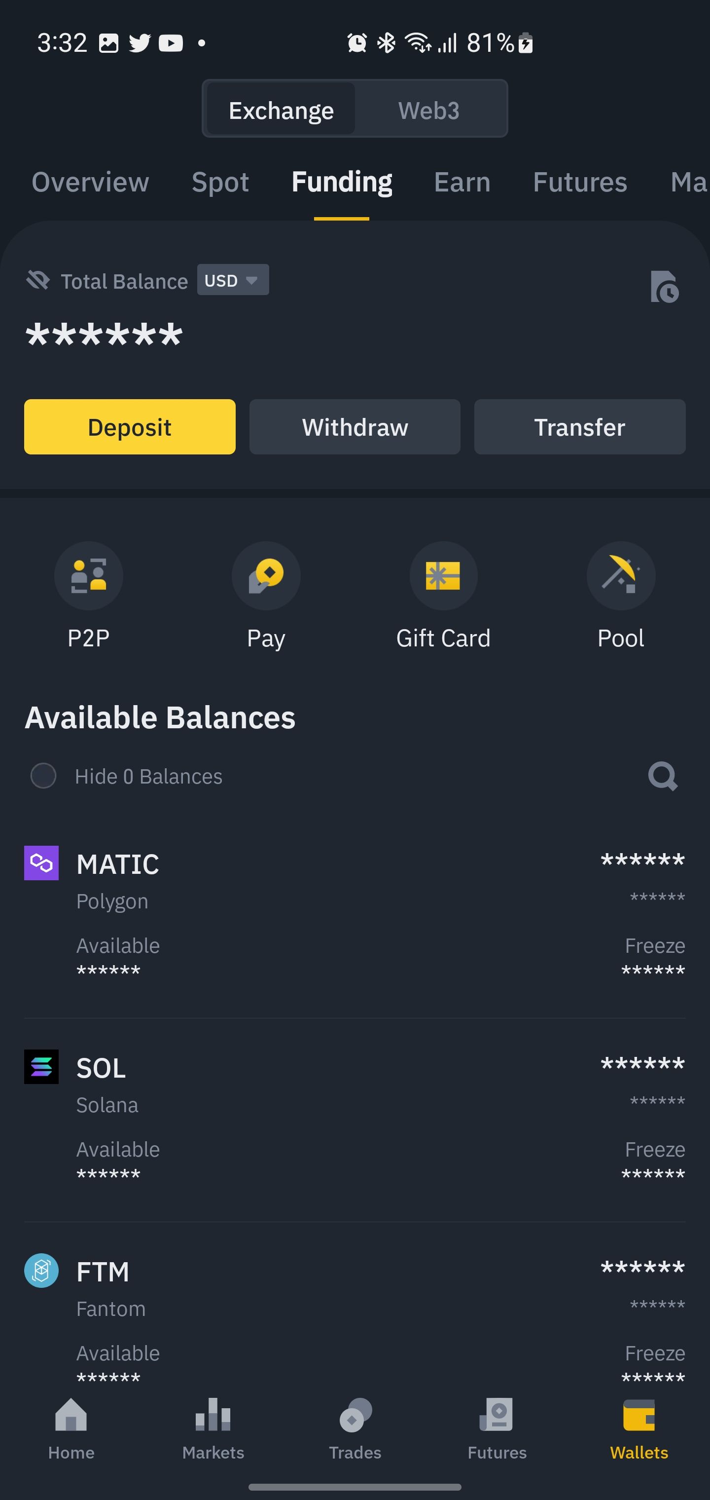 Screenshot of Binance Exchange Wallet