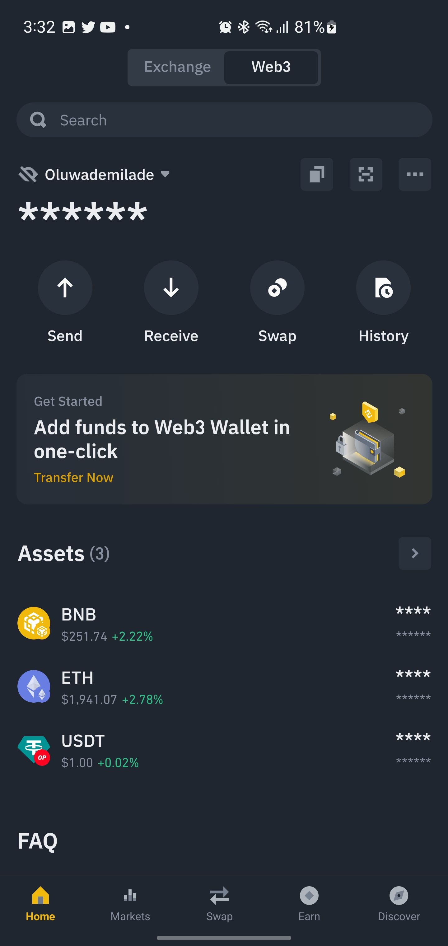 Screenshot of Binance Web3 Wallet