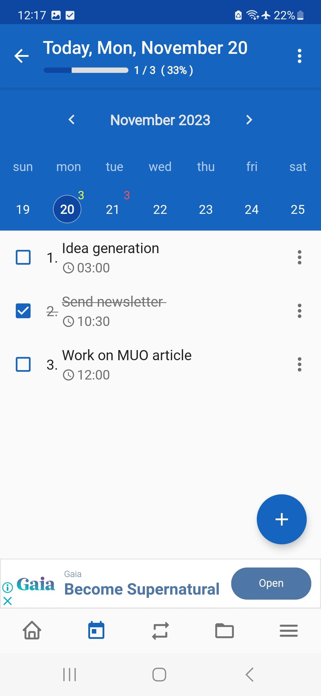 Screenshot of My Daily Planner to do list with reminders