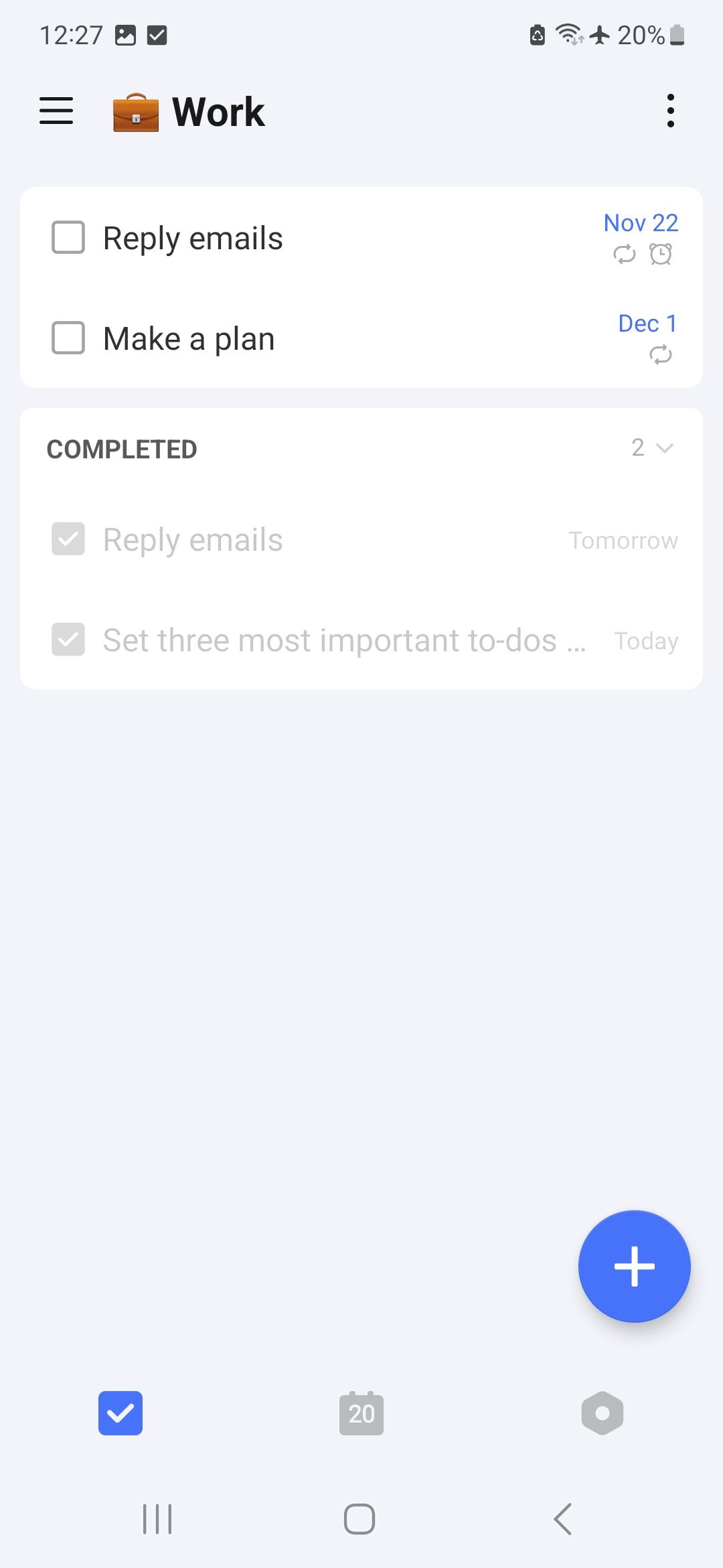 Screenshot of TickTick work-related to do list & completed
