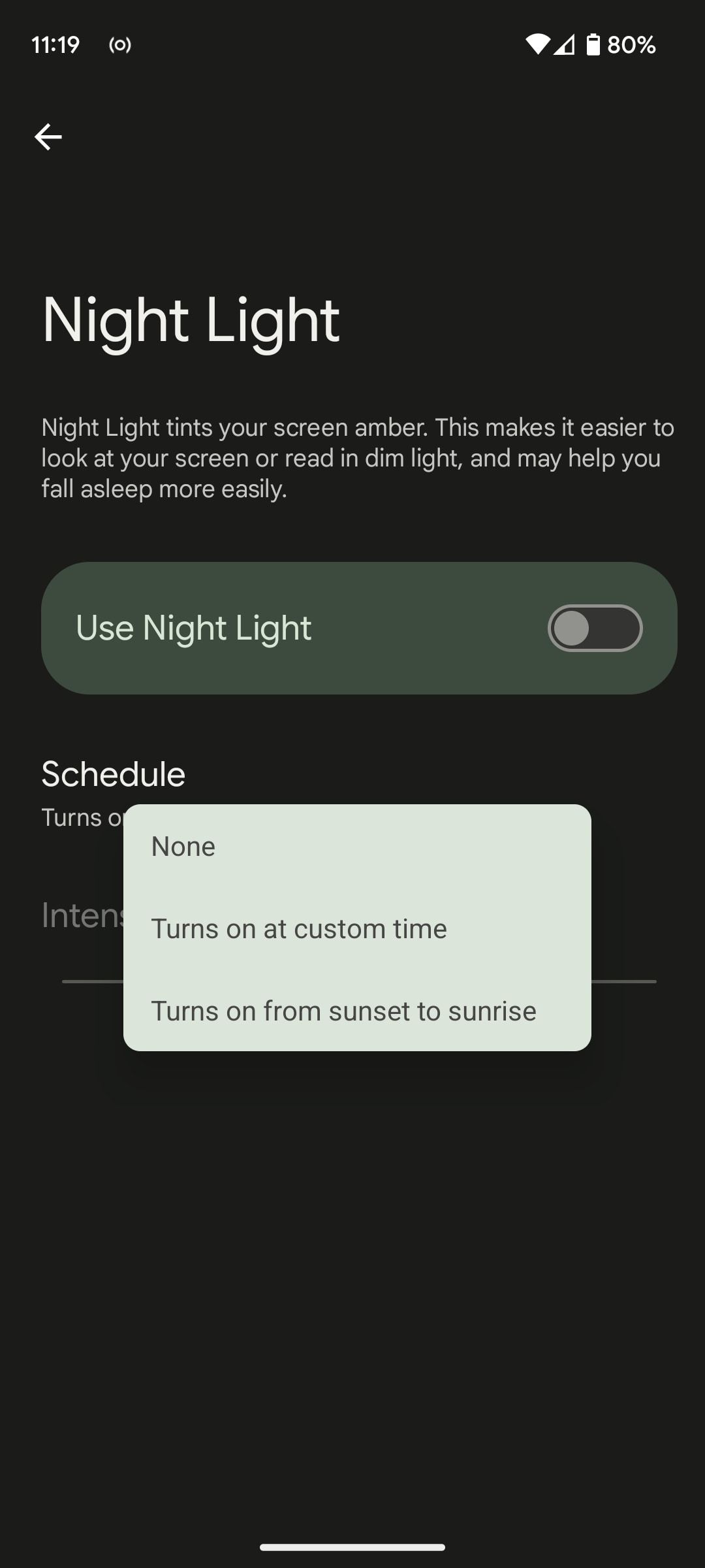 set up a night light schedule