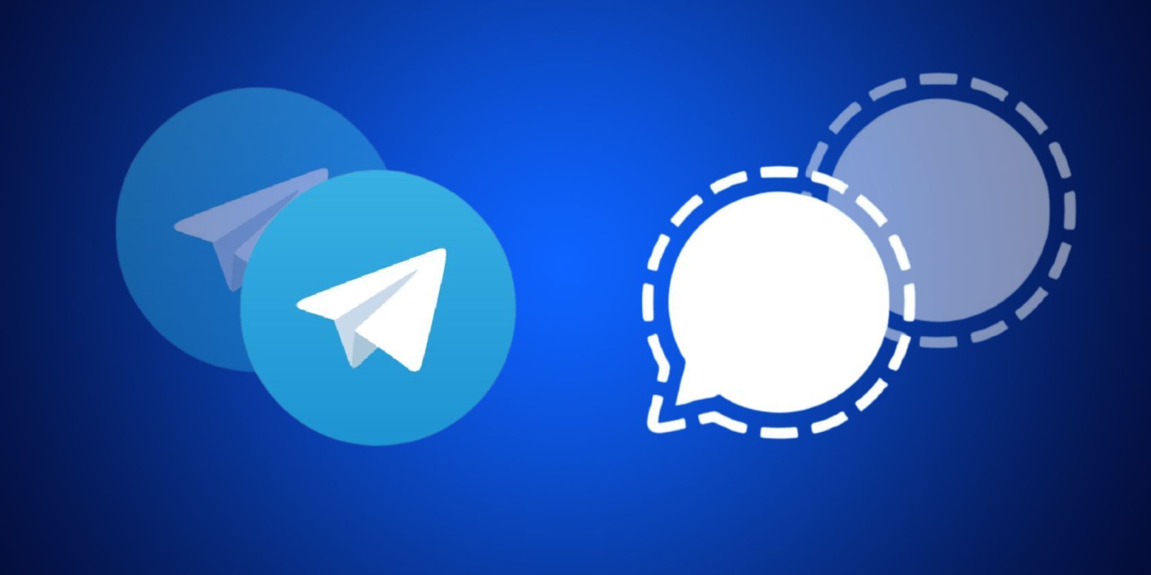 Telegram, Signal logos on blue background 