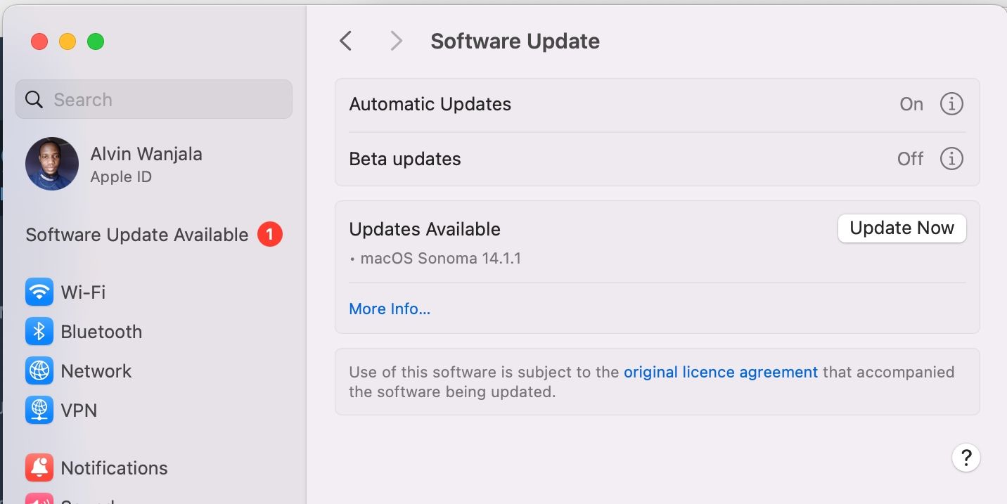 Software update available in macOS