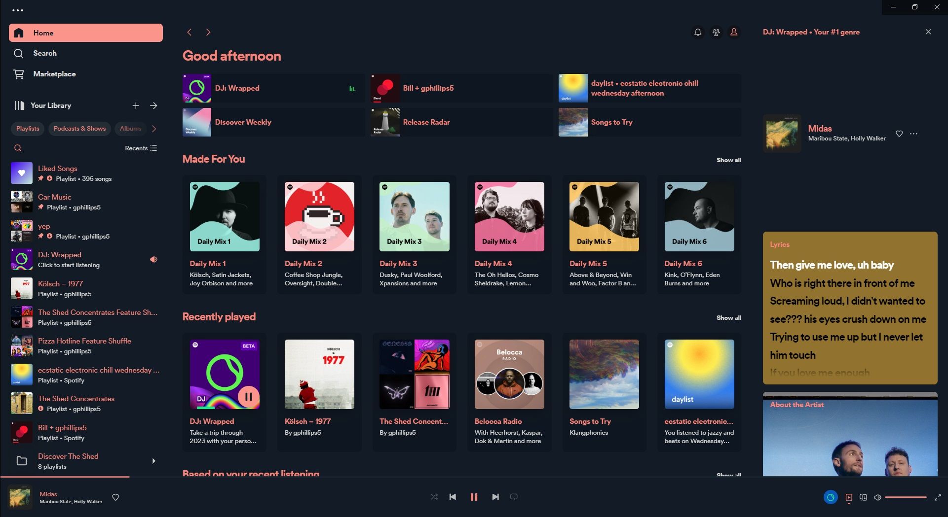 spotify themed with spicetify using sleek theme