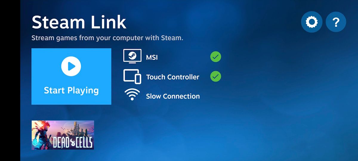 Status of the device, controller, and connection quality in the Steam Link app