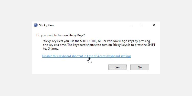 The Sticky Keys dialogue