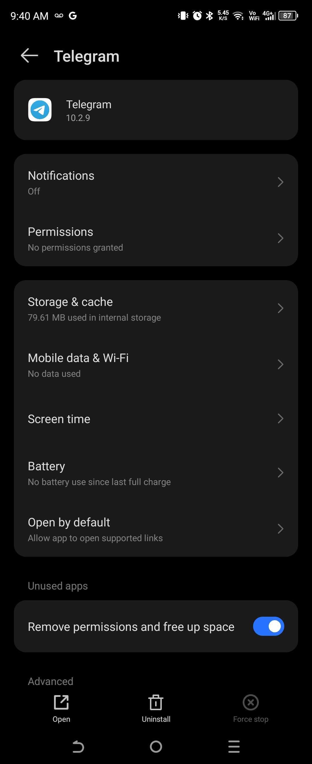telegram app permissions on android