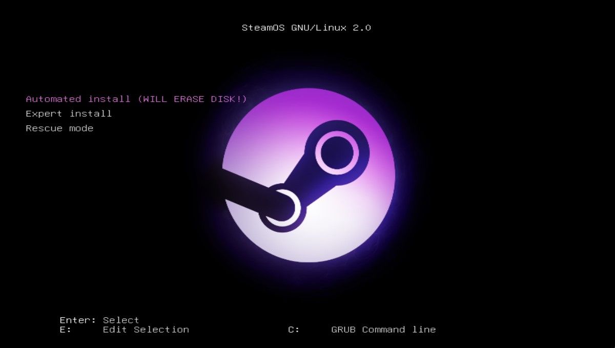 the steamos installation options appear