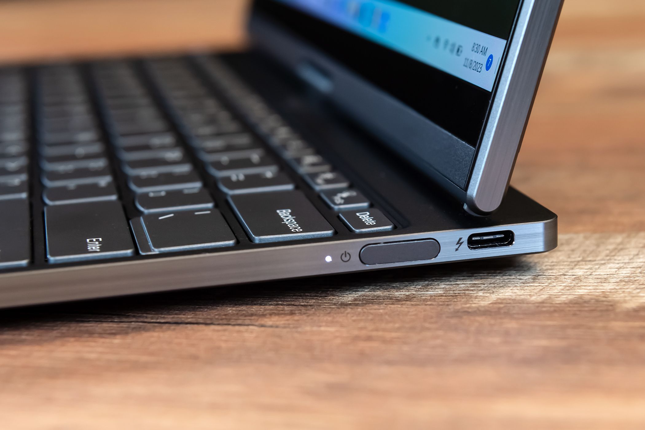 Power button and USB C charging port on the Lenovo ThinkBook Plus Gen 4