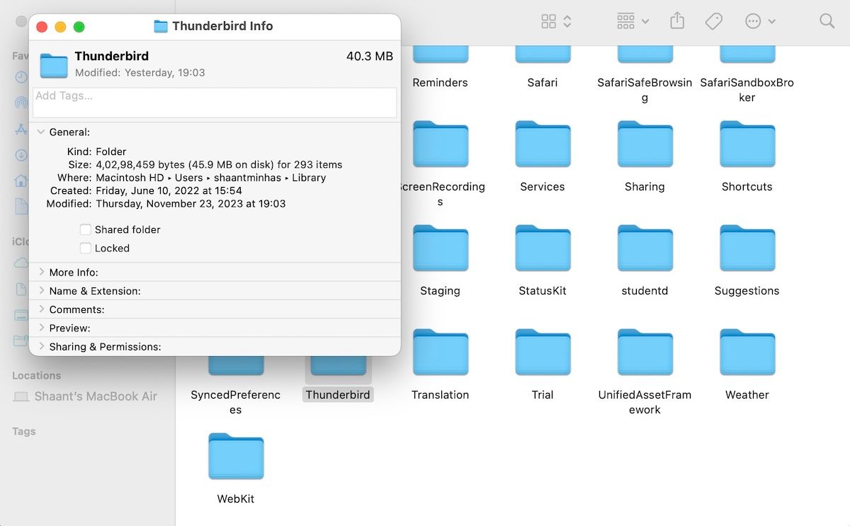 Thunderbird folder info on a Mac