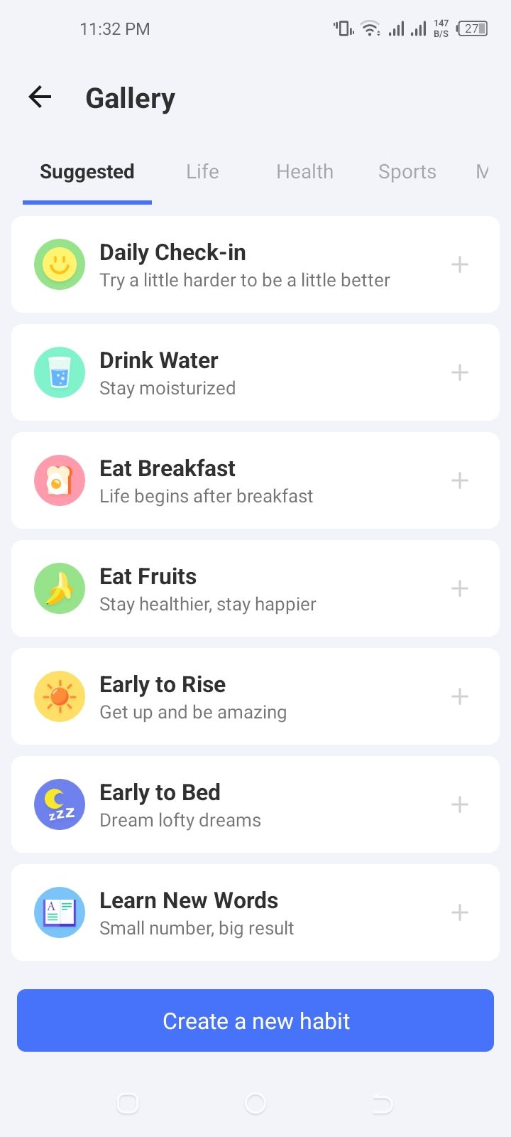 Screenshot of Tick Tick app with a feature to help you create a new habit 