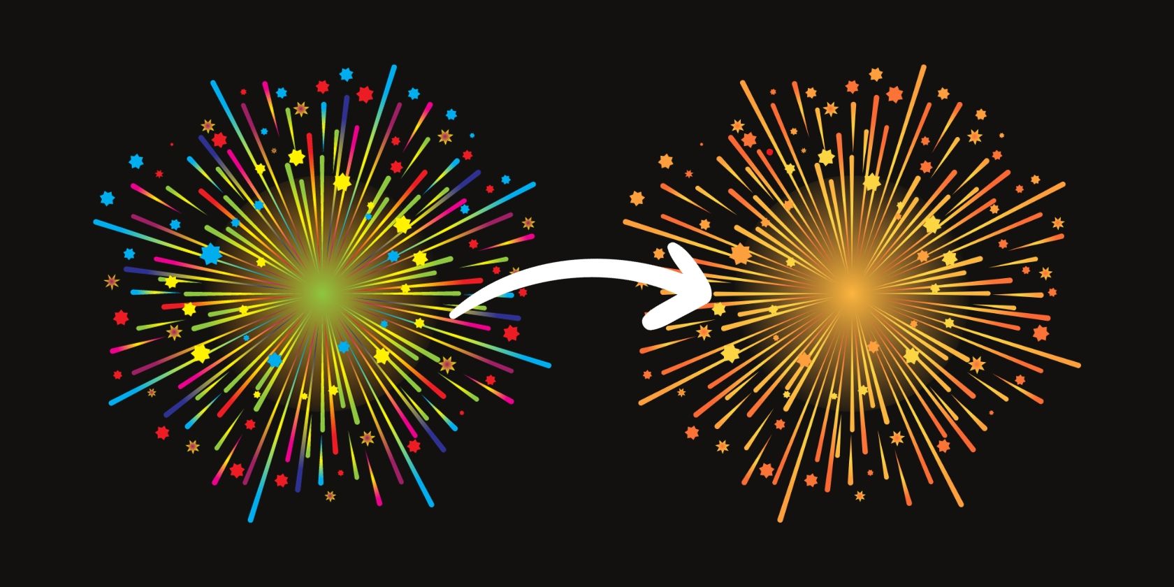 Two Fireworks Graphics on Black Background